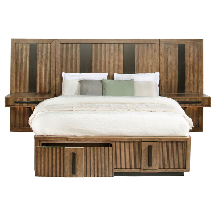 Terrace Wall Panel Platform Storage Bed with Attached Nightstands