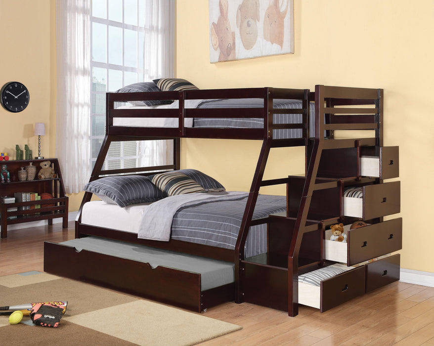 Acme Jason Twin over Full Bunk Bed with Storage Ladder and Trundle in Espresso 37015 image