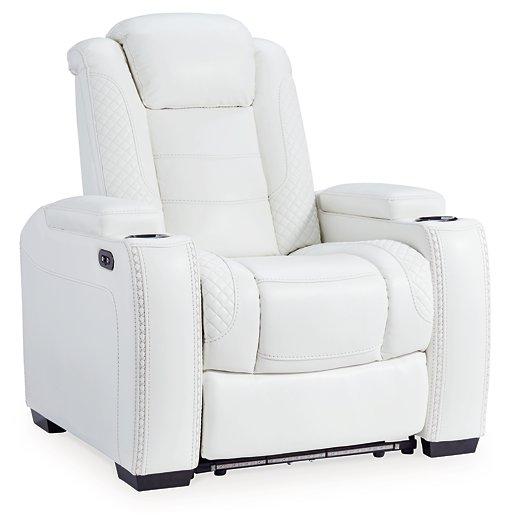 Party Time White Power Reclining Sofa and Loveseat with Power Recliner
