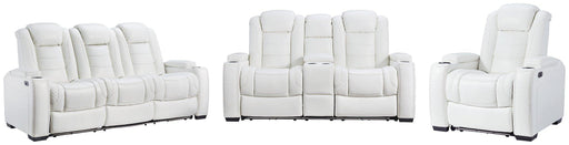Party Time White Power Reclining Sofa and Loveseat with Power Recliner image