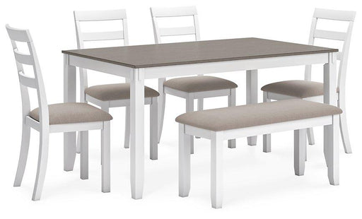 Stonehollow White/Gray Dining Table and Chairs with Bench (Set of 6) image