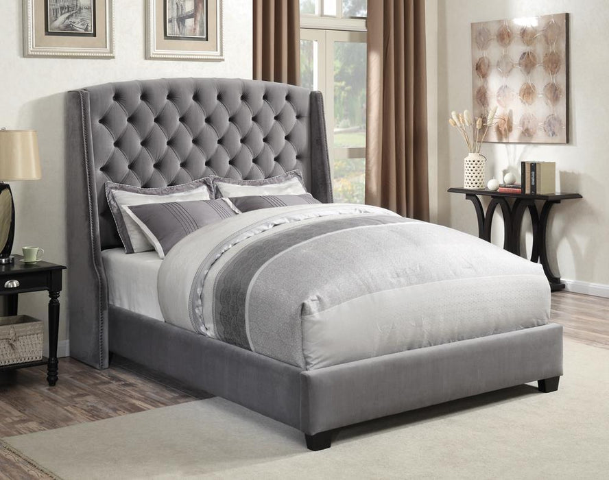 Pissarro Transitional Upholstered Grey and Chocolate Eastern King Bed image