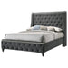 Crown Mark Giovani Queen Upholstered Wing Panel Bed in Dark Silver image
